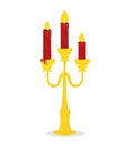 Vector illustration of a candelabra with red burning candles isolated Royalty Free Stock Photo